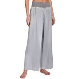 PJ Harlow Lola Silver Wide-Leg Satin Lounge Pants